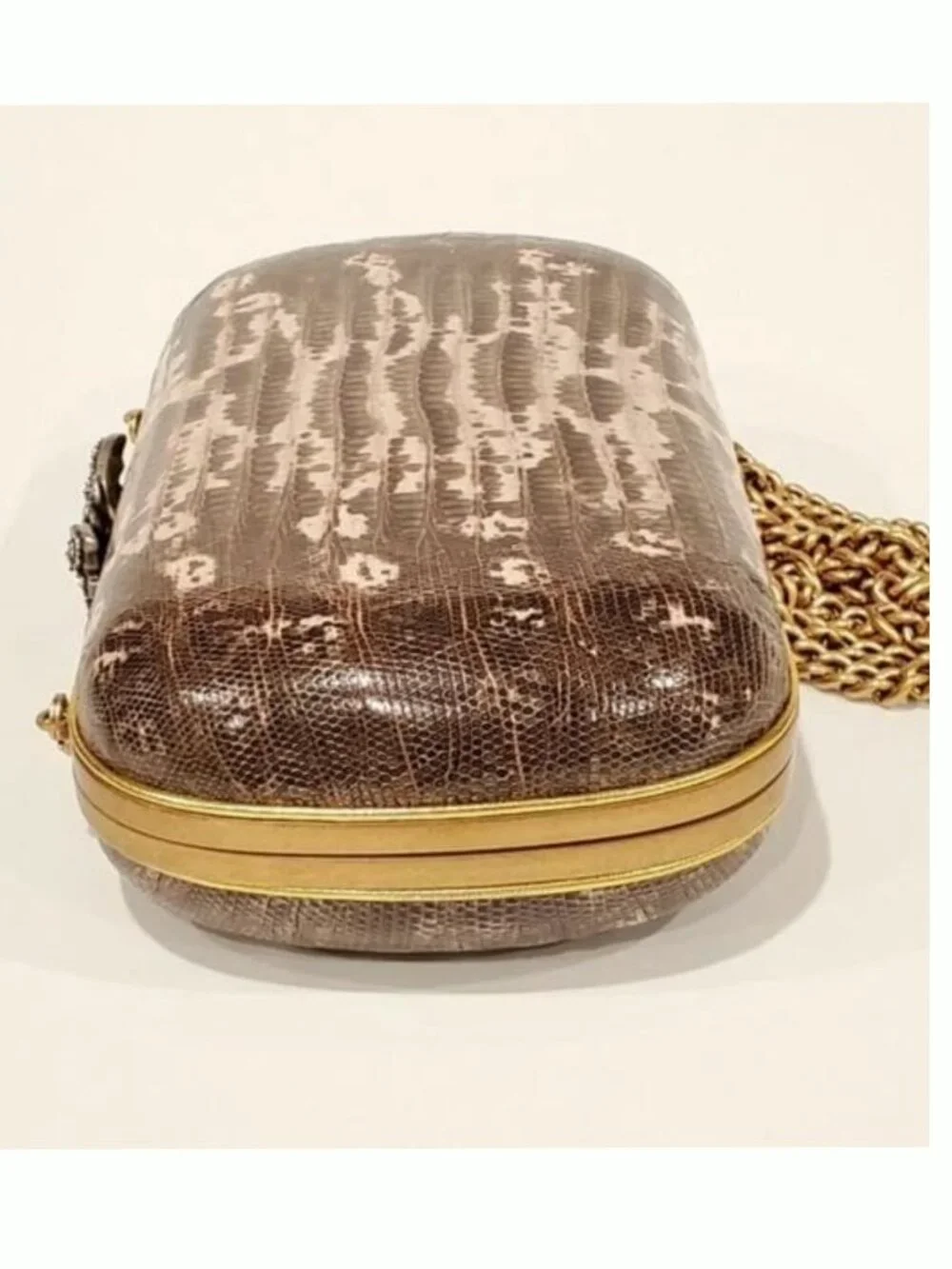 Authentic Gucci Broadway Snakeskin Clutch Crossbody Bag Bronze Gold Chain New - Picture 5 of 10